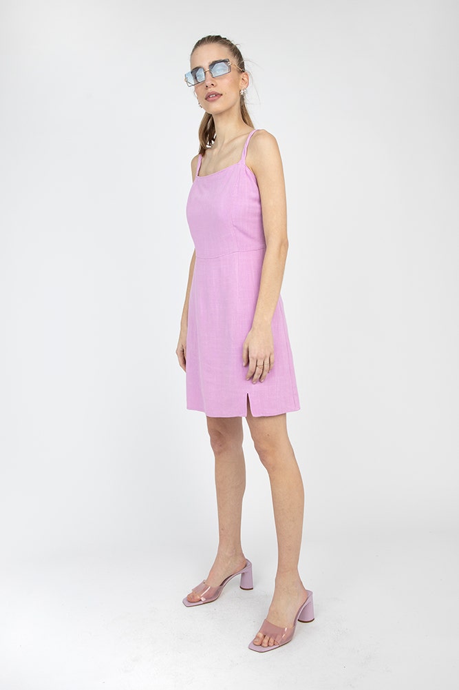 VESTIDO LINO VISCOSA TIRANTES TRENZADOS Y BOTONES FORRADOS EN ESPALDA