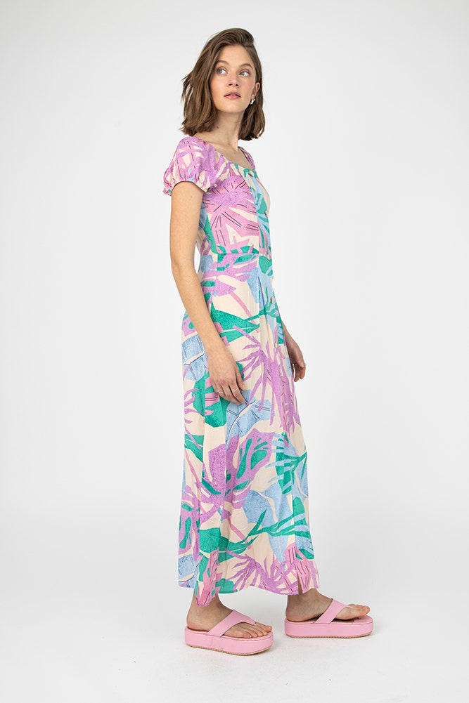 VESTIDO LARGO ESCOTE CUADRADO Y MANJGA CORTA
