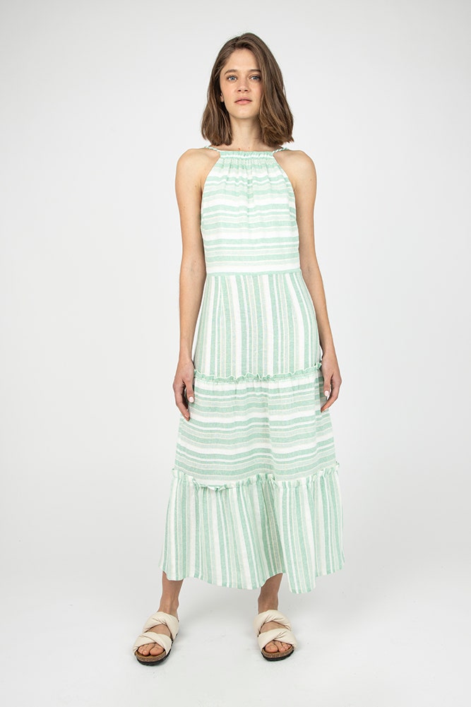 VESTIDO HALTER LINO LISTADO 