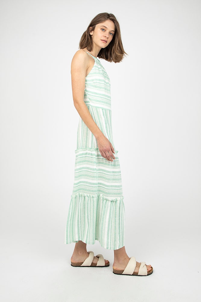 VESTIDO HALTER LINO LISTADO 