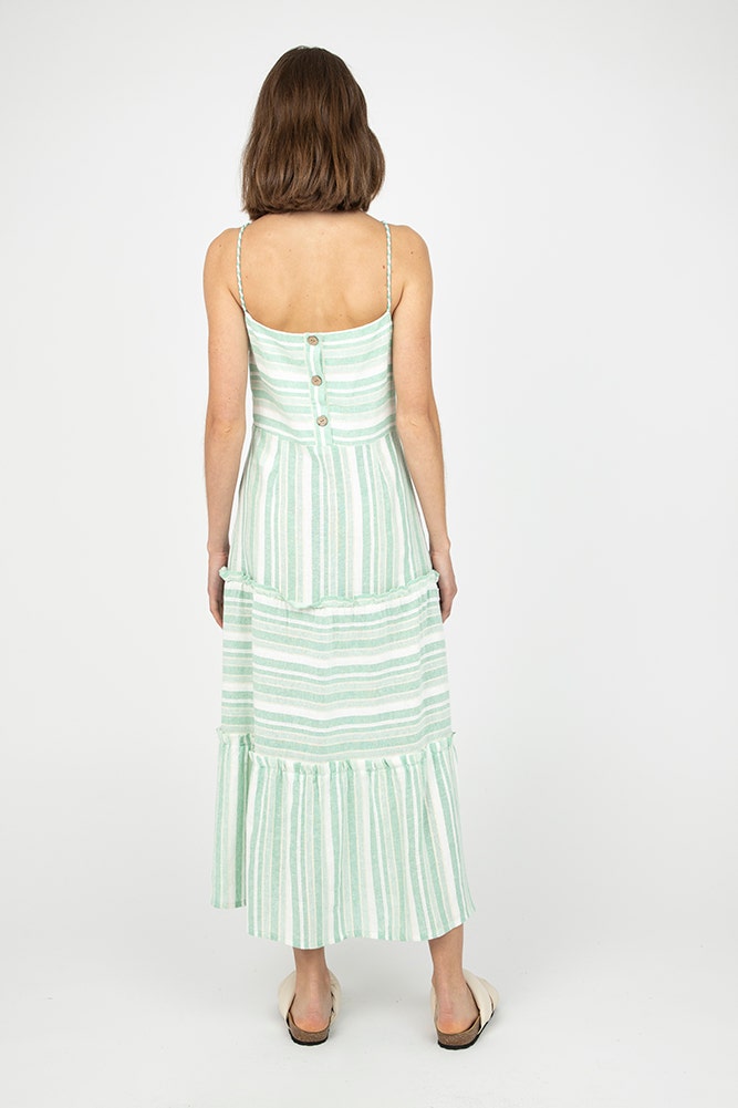 VESTIDO HALTER LINO LISTADO 