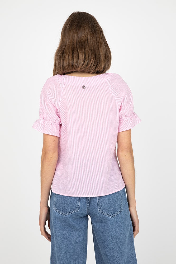 BLUSA ALGODÓN LISTADADO MANGA GLOBO 
